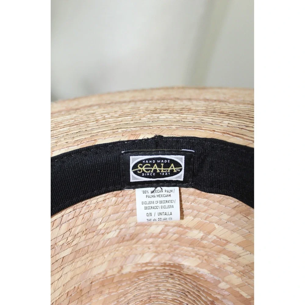 Scala Handmade Mexican Palm Straw Sun Hat Tan Wide Brim Rancher One Size O/S